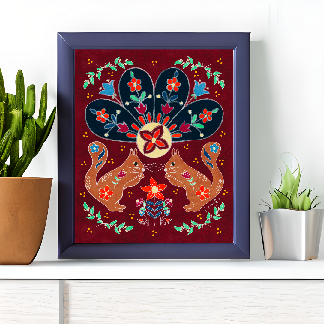 Folksy Squirrels | Giclee Art Print | 8x10