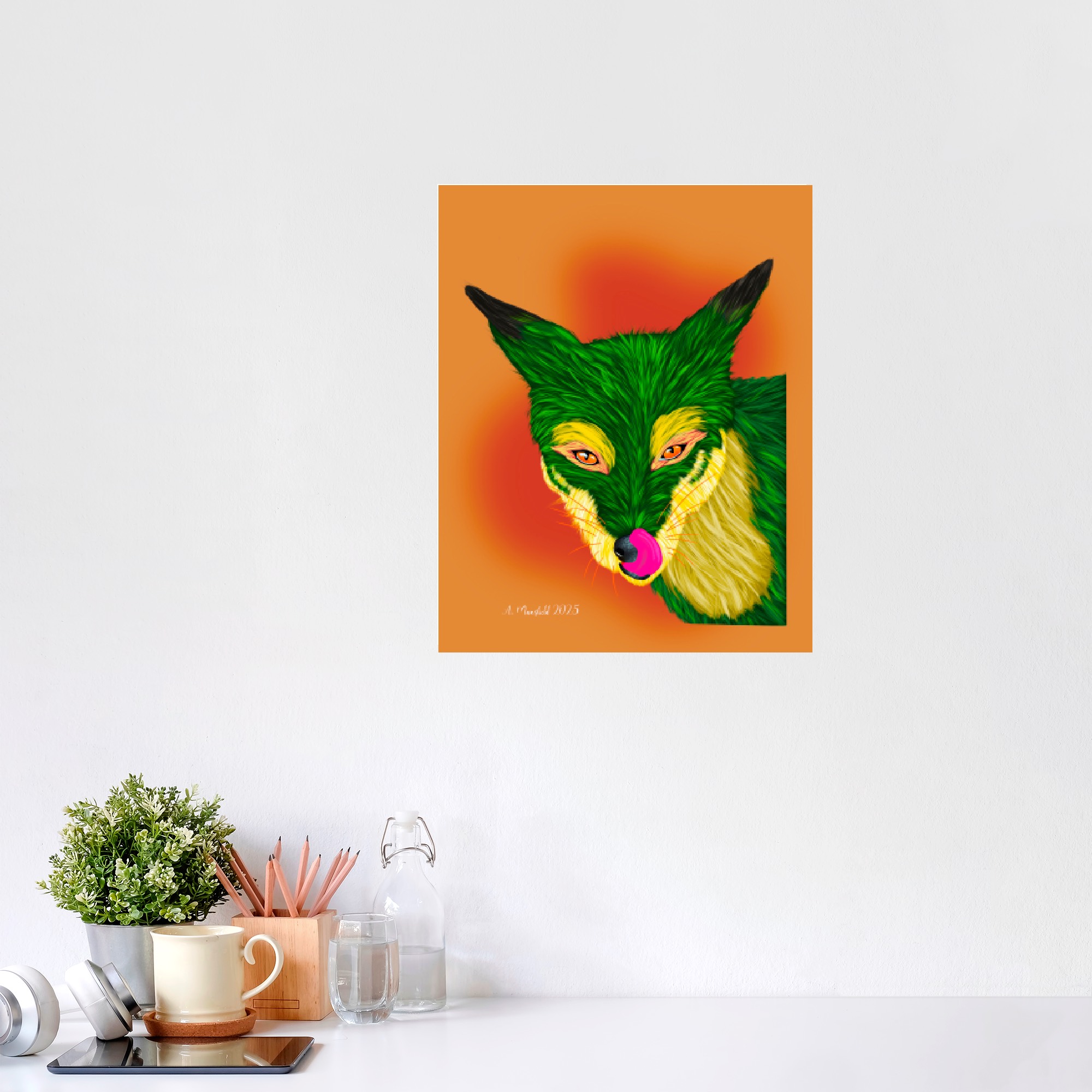 Green Fox - Colorful Animal Art Print