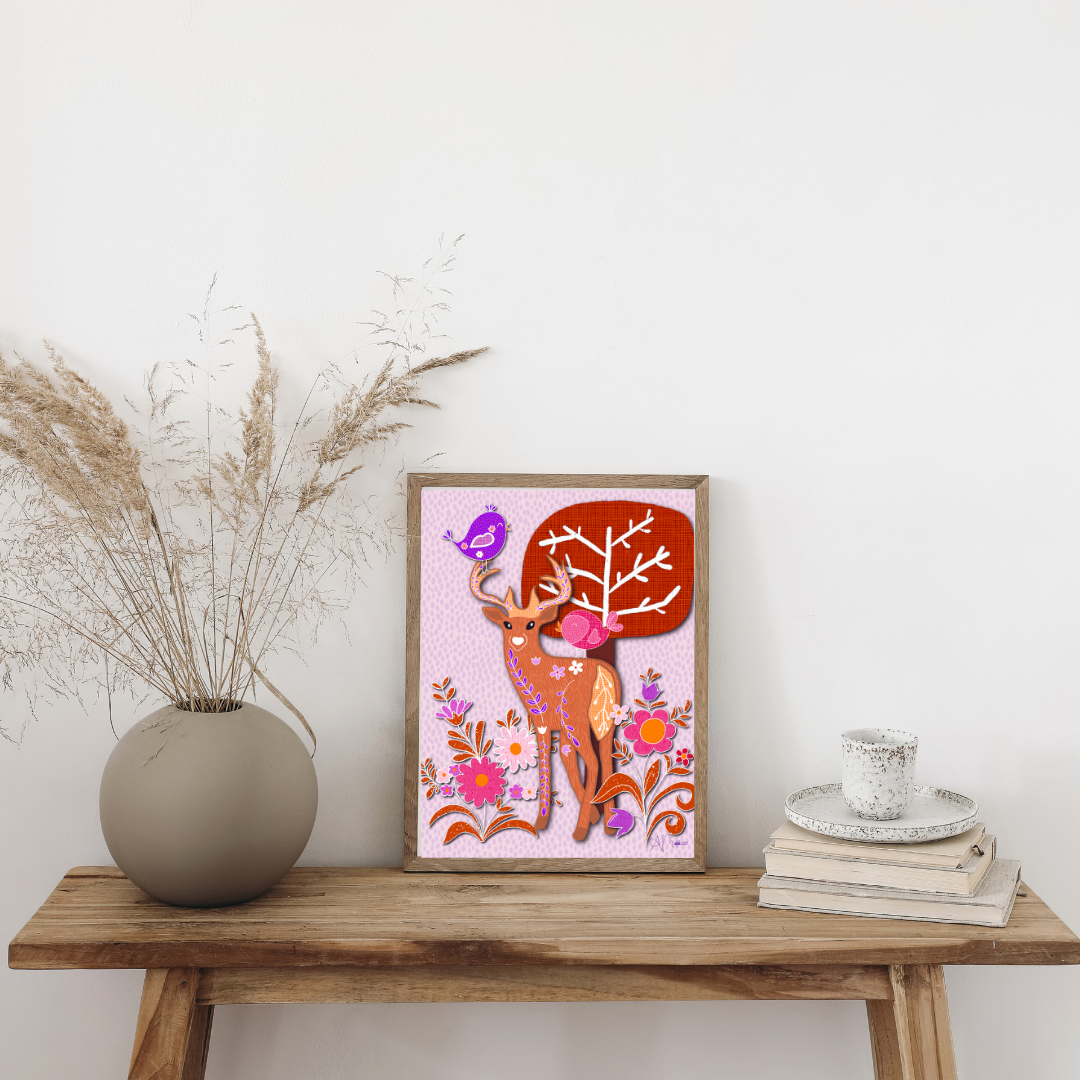 Cute Woodland Deer Giclee Print | 8x10