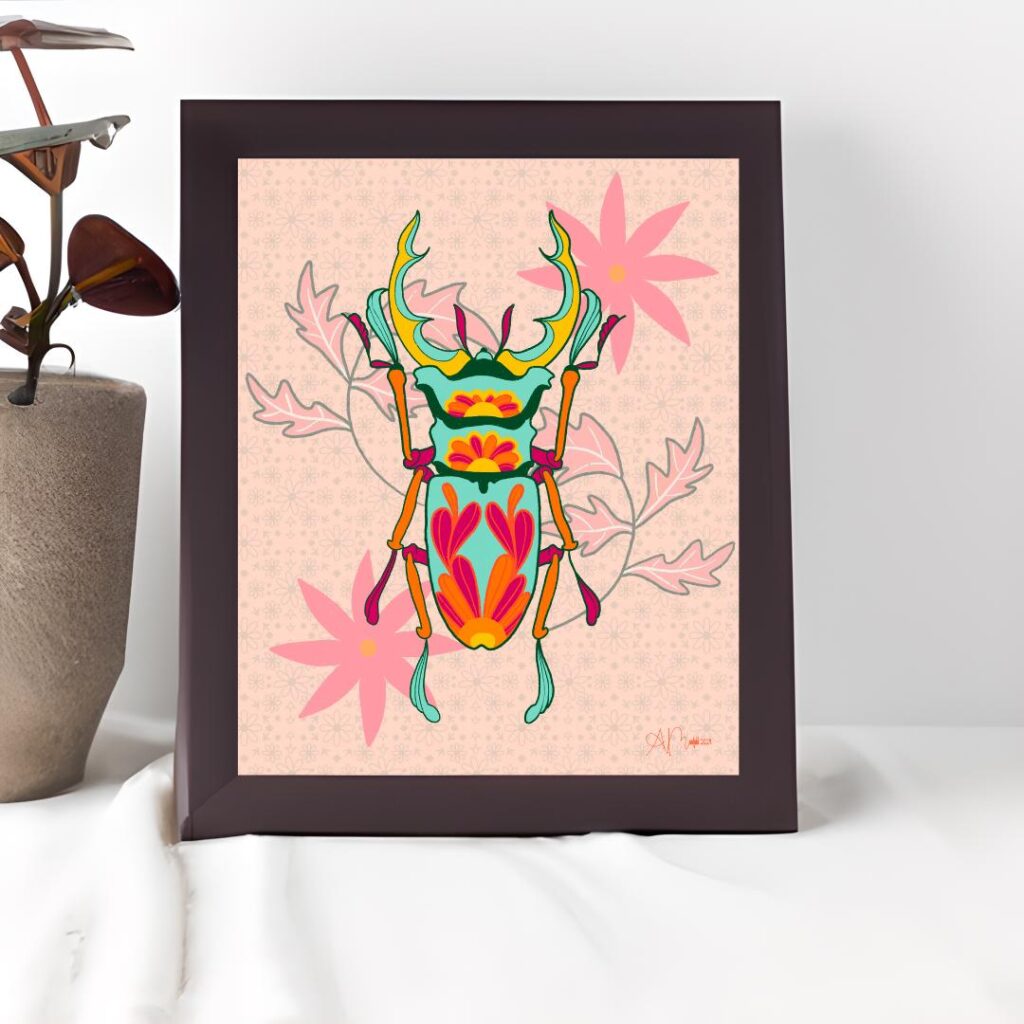 Buggin' Out #2 | Original Beetle Artwork | Nature Giclee Print in Orange and Green