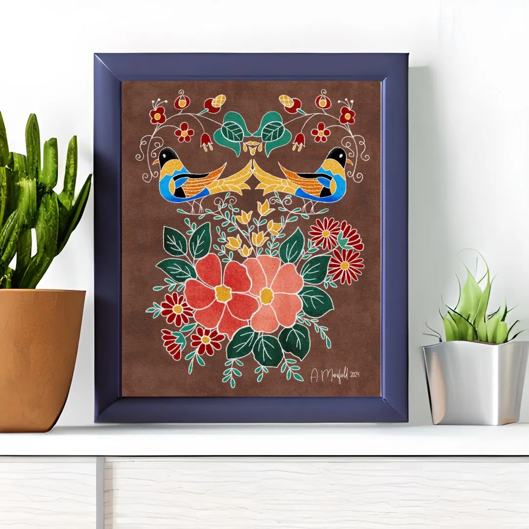 Floral Birds Folk Art Print | 8x10