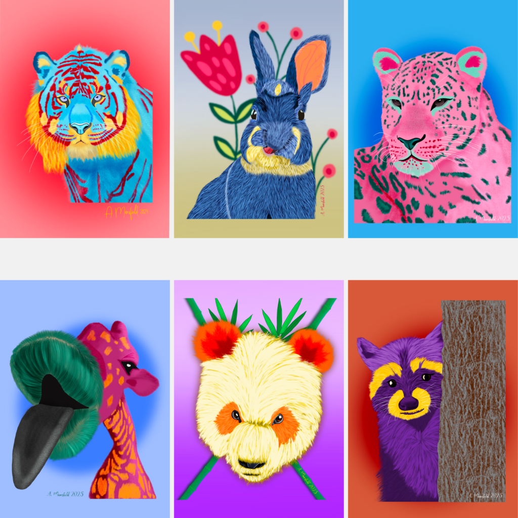 Colorful Animal Art Note Cards - Series 1